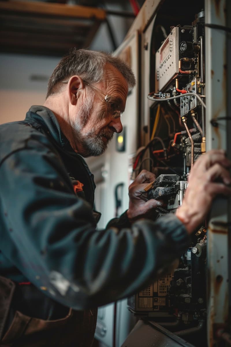 Man working on a furnace