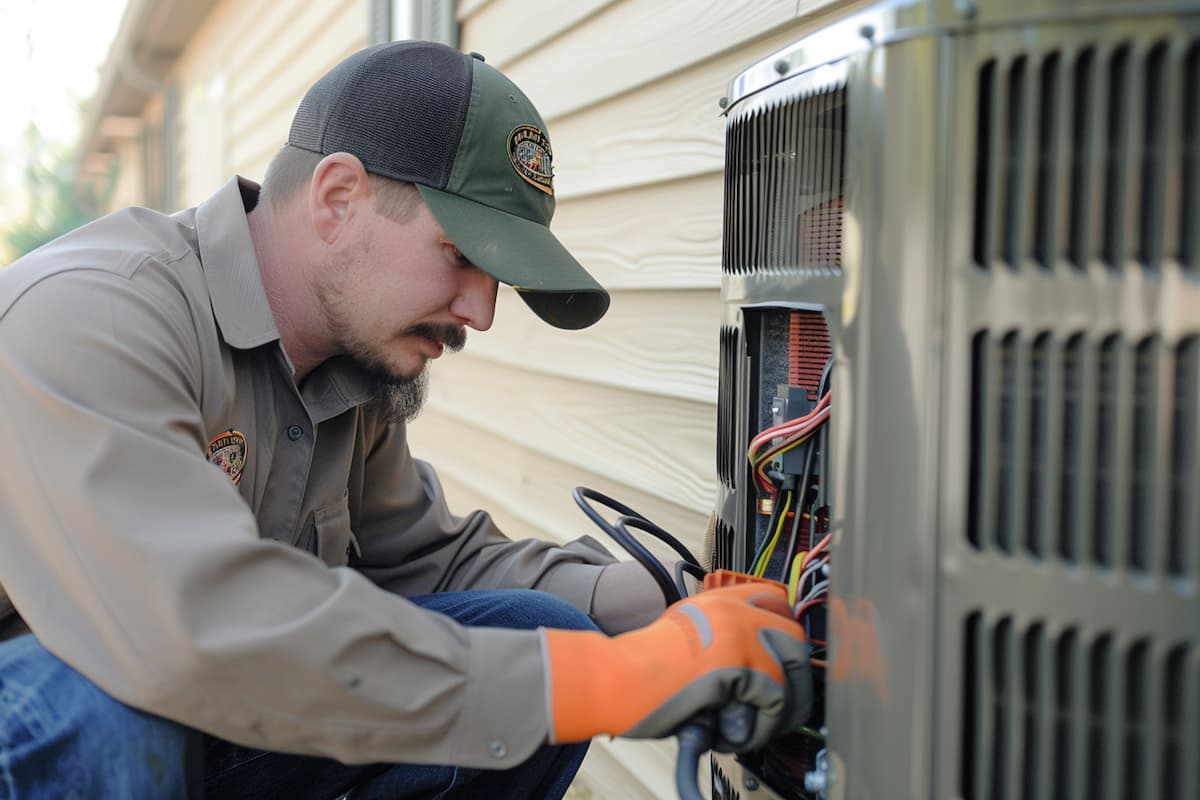 Man working on Air Conditioner Outside