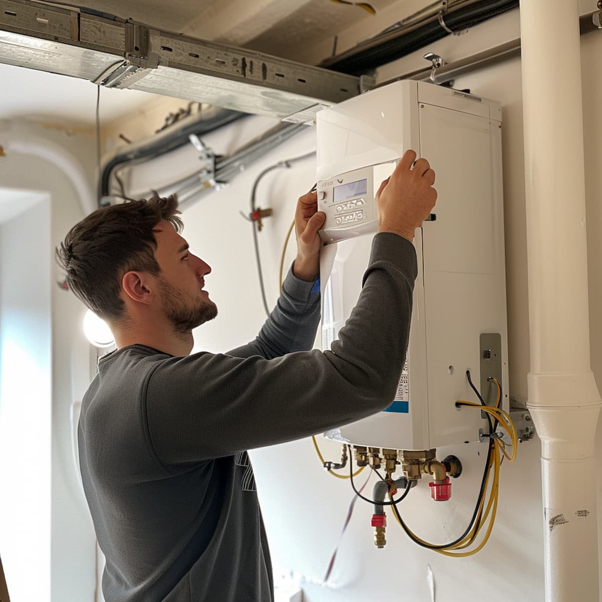 Man installing boiler