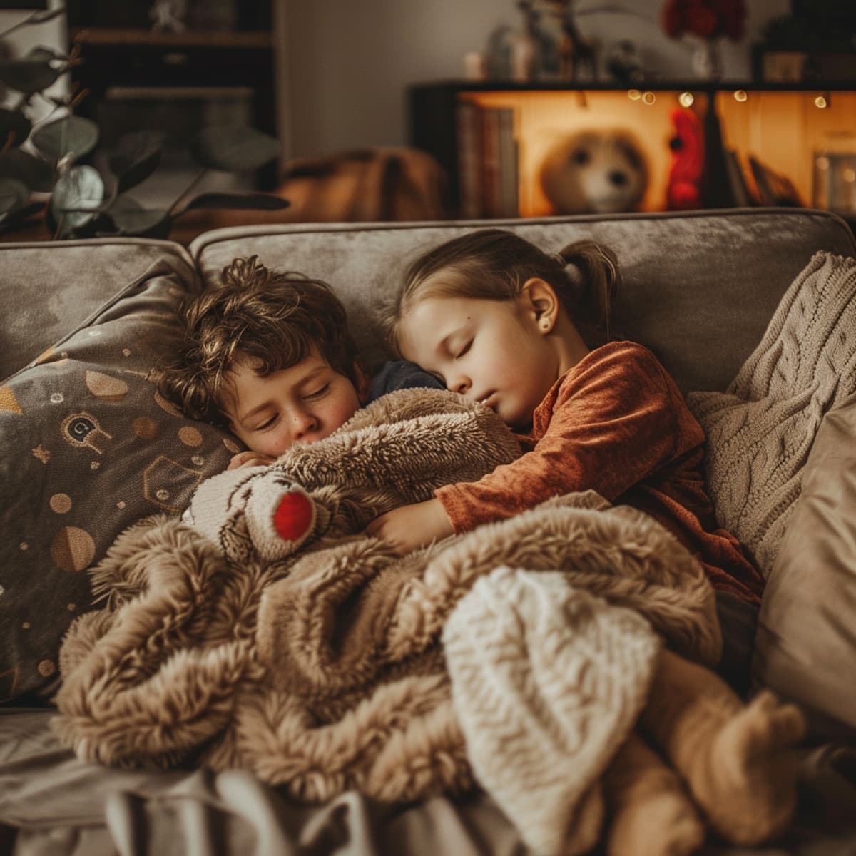 Kids in a comfortable warm home